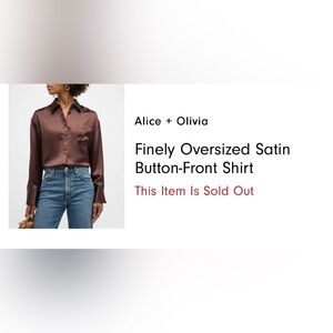 Alice + Olivia Finely Oversized Brown Satin Blouse